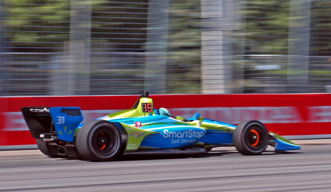 Sage Karam driving the SmartStop Sefl Storage car of Team Carlin