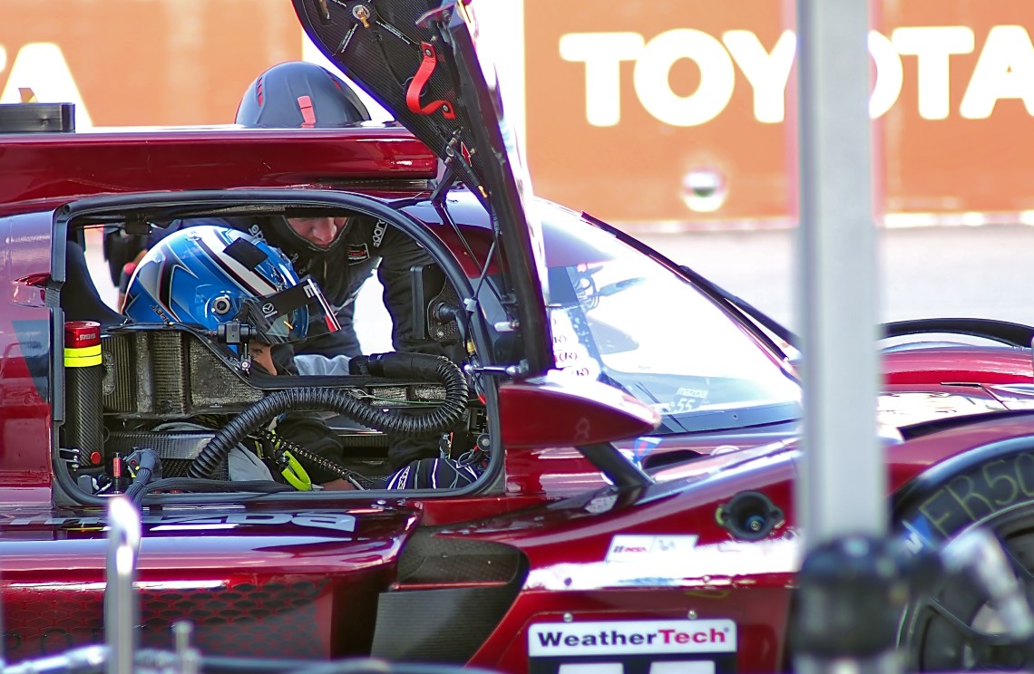 Mazda #55 Jonathan Bomarito prepares to drive.