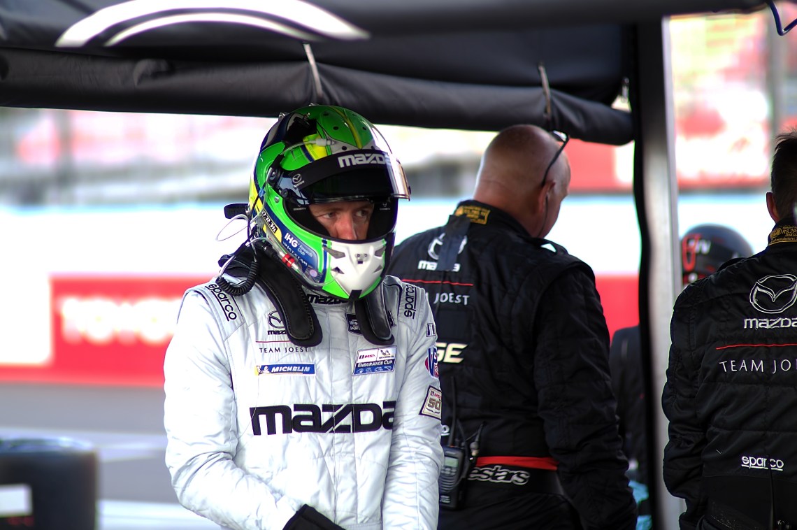 Mazda #55 driver Olivier Pla finishes his warmup lap.